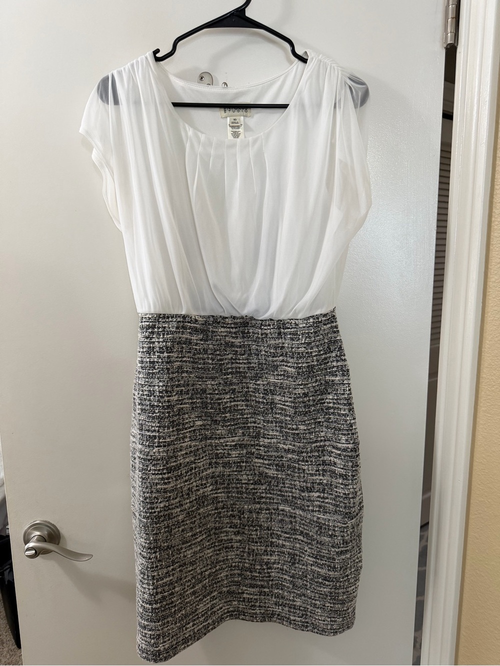 Enfocus Studio White & Gray Tweed Midi Dress